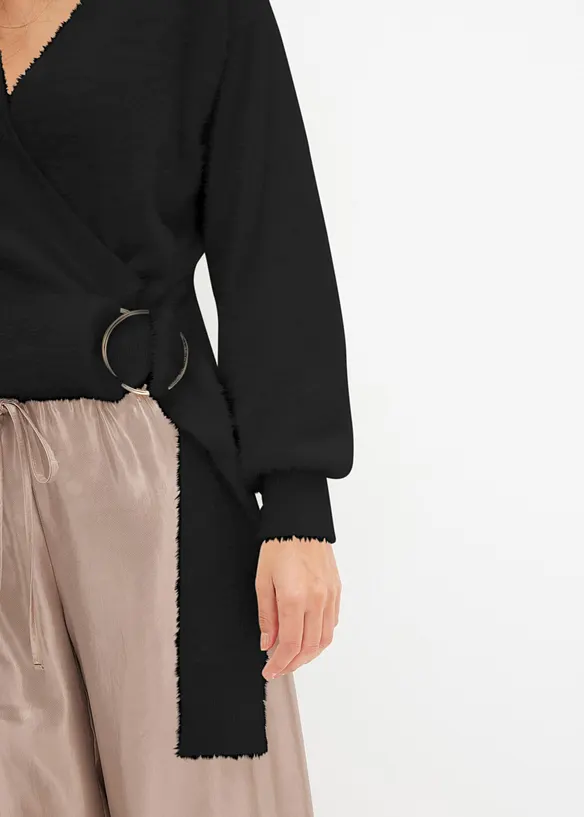 Maglione incrociato con accessorio, bonprix