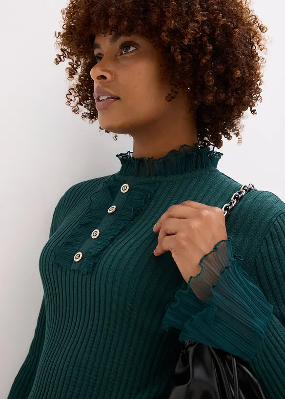 Maglia in filato fine con volant di chiffon, bonprix