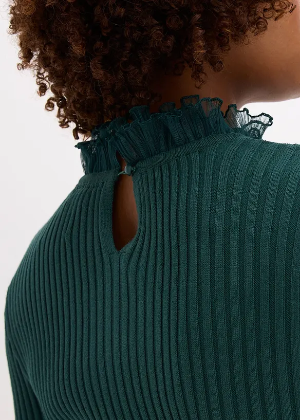 Maglia in filato fine con volant di chiffon, bonprix