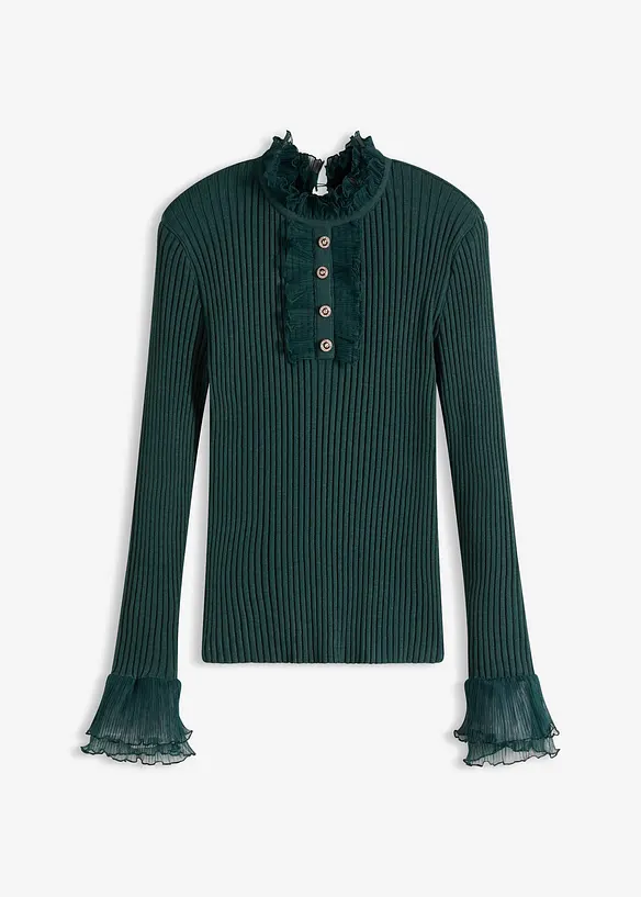 Maglia in filato fine con volant di chiffon, bonprix