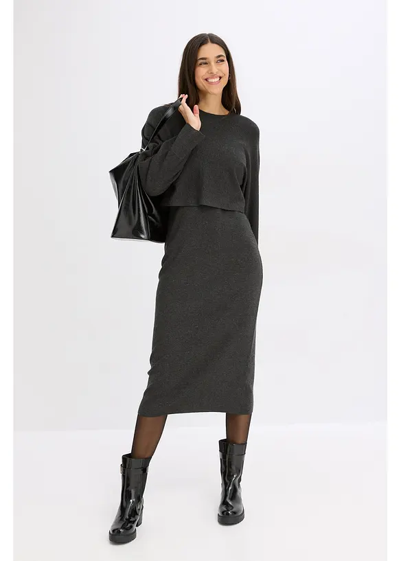 Abito in maglia e maglione abbinato (set 2 pezzi), bonprix