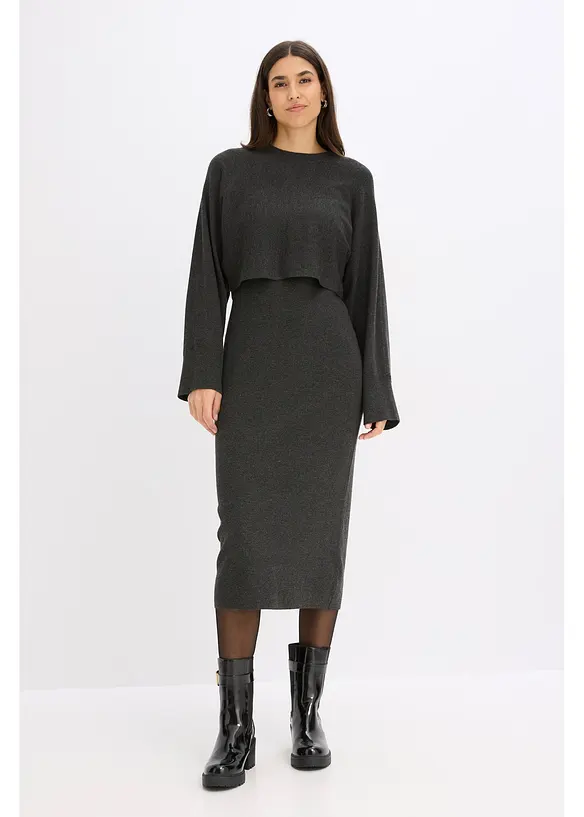 Abito in maglia e maglione abbinato (set 2 pezzi), bonprix