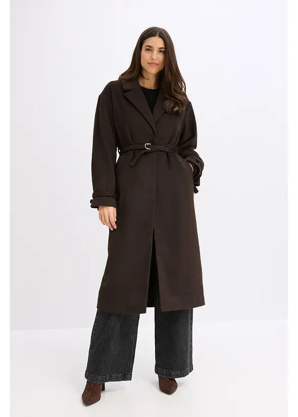 Cappotto con cintura e motivo a spina di pesce, bonprix