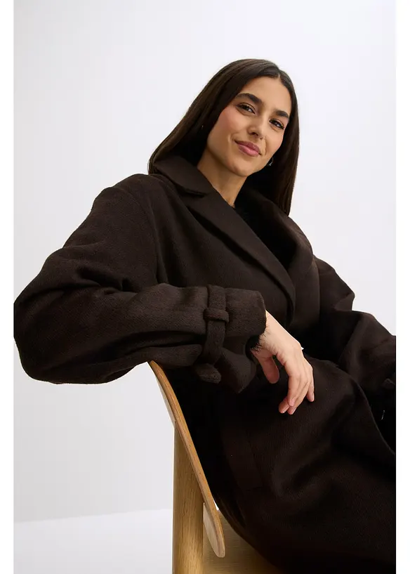 Cappotto con cintura e motivo a spina di pesce, bonprix