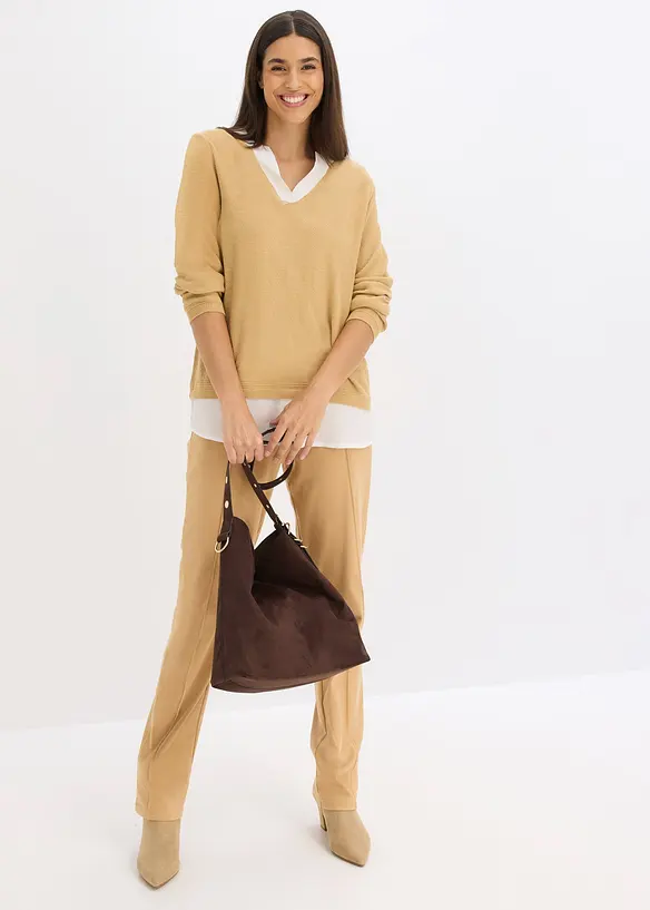 Maglione in filato fine con inserti effetto camicia, bonprix