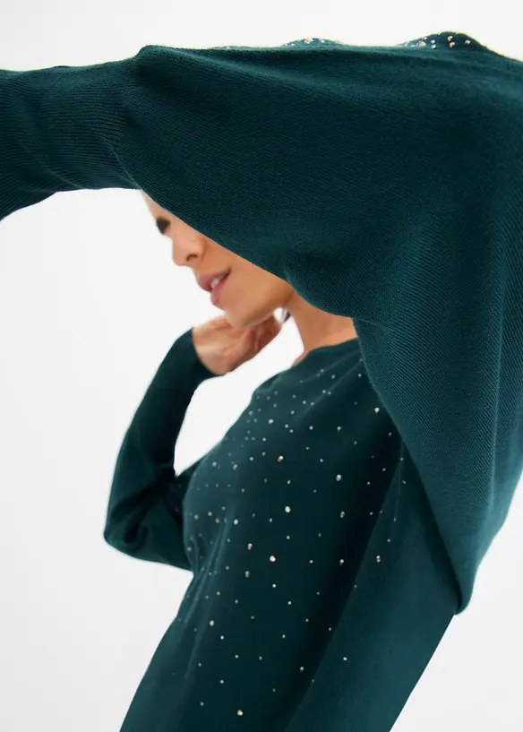 Maglione in filato fine con applicazione di strass, bonprix