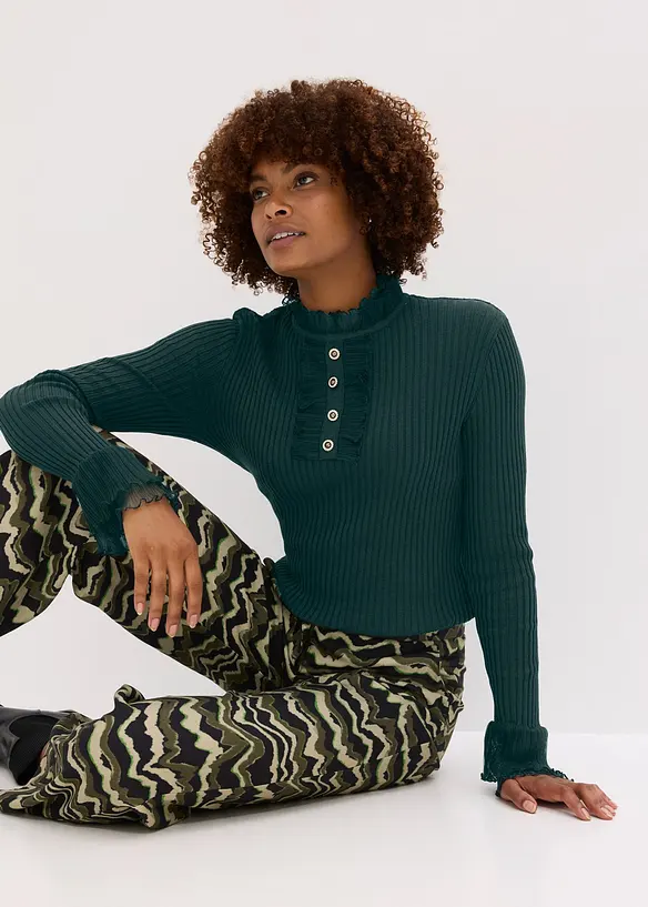 Maglia in filato fine con volant di chiffon, bonprix
