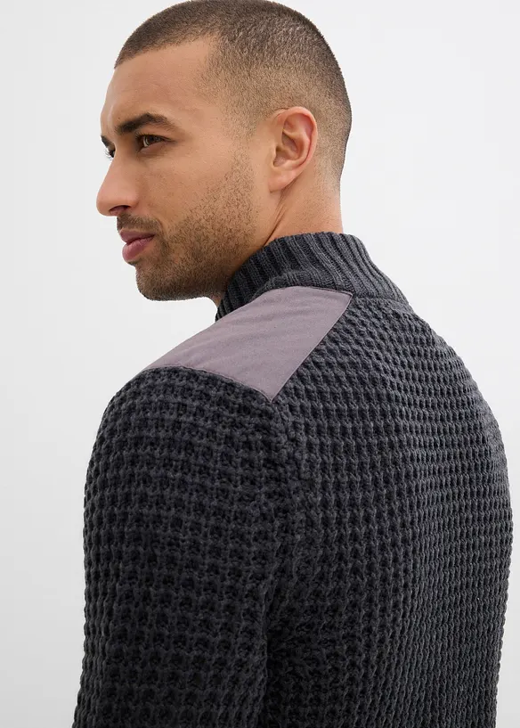 Cardigan in filato grosso con inserti di tessuto, bonprix