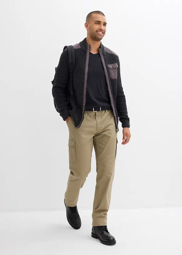 Cardigan in filato grosso con inserti di tessuto, bonprix