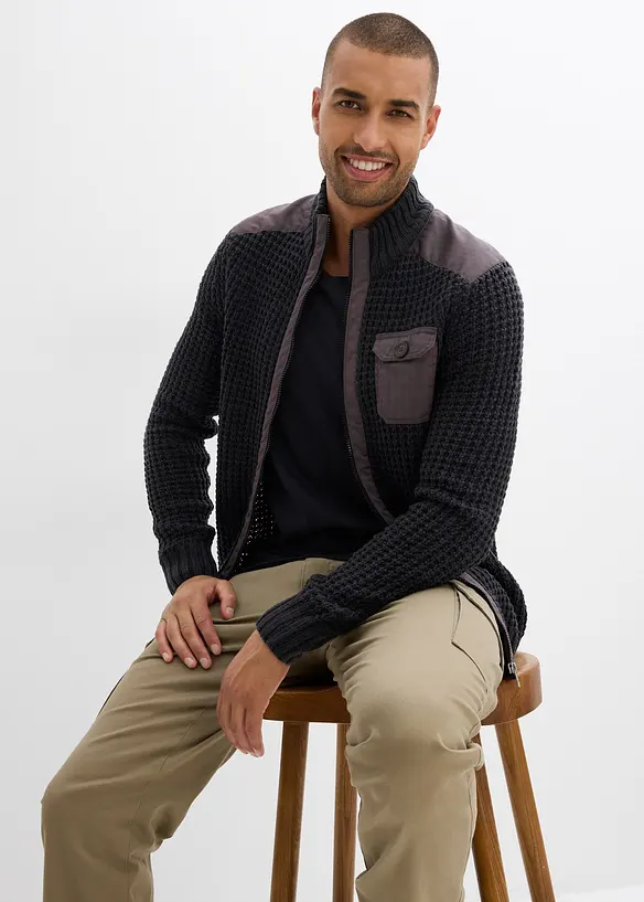 Cardigan in filato grosso con inserti di tessuto, bonprix