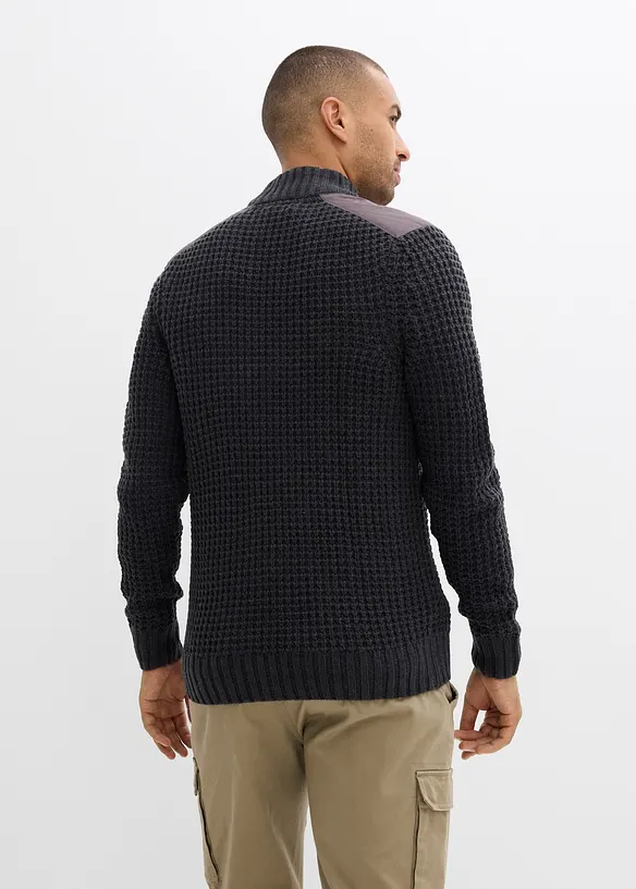 Cardigan in filato grosso con inserti di tessuto, bonprix