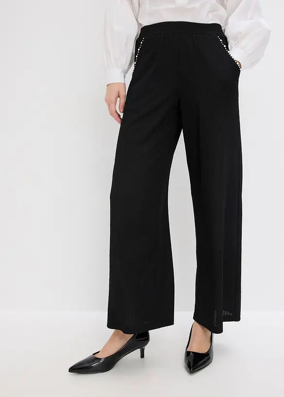 Pantaloni in jersey strutturato con applicazione di perle, bonprix