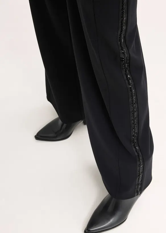 Pantaloni con elastico in vita in punto di Roma con strass, bonprix