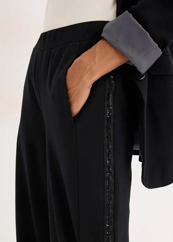 Pantaloni con elastico in vita in punto di Roma con strass, bonprix