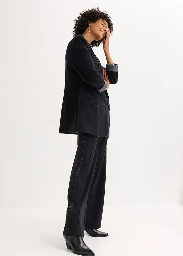 Pantaloni con elastico in vita in punto di Roma con strass, bonprix