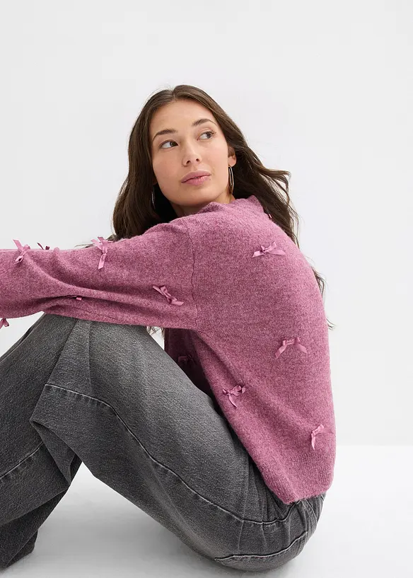 Cardigan in filato fine con fiocchetti, bonprix