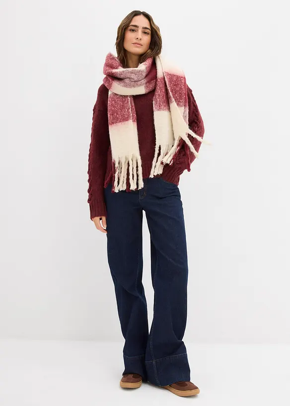 Maglione boxy con motivo a trecce sulle maniche, bonprix