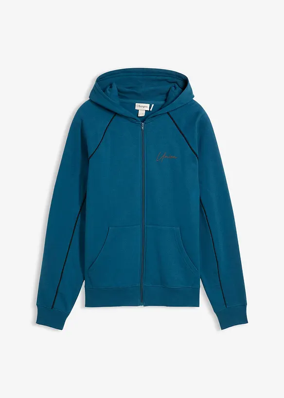 Felpa con zip e dettagli a contrasto in puro cotone, bonprix