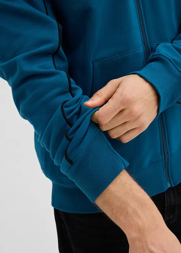 Felpa con zip e dettagli a contrasto in puro cotone, bonprix