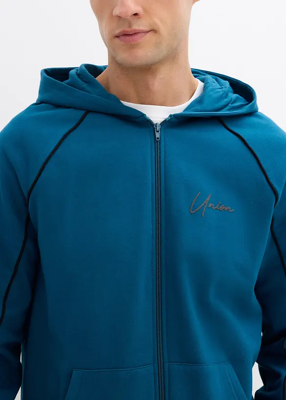 Felpa con zip e dettagli a contrasto in puro cotone, bonprix