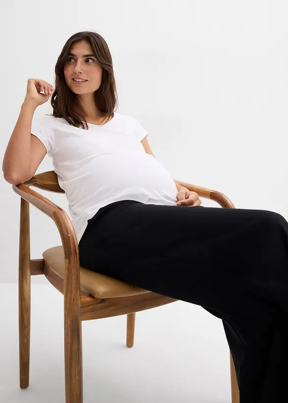 Pantaloni prémaman a gamba larga in morbido punto di Roma, bonprix