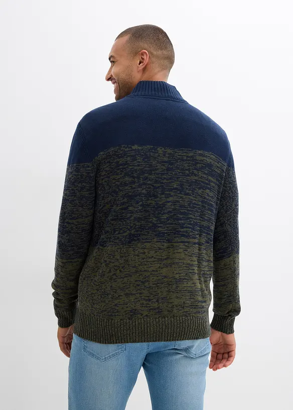 Maglione in filato grosso misto cotone con mezza zip, bonprix