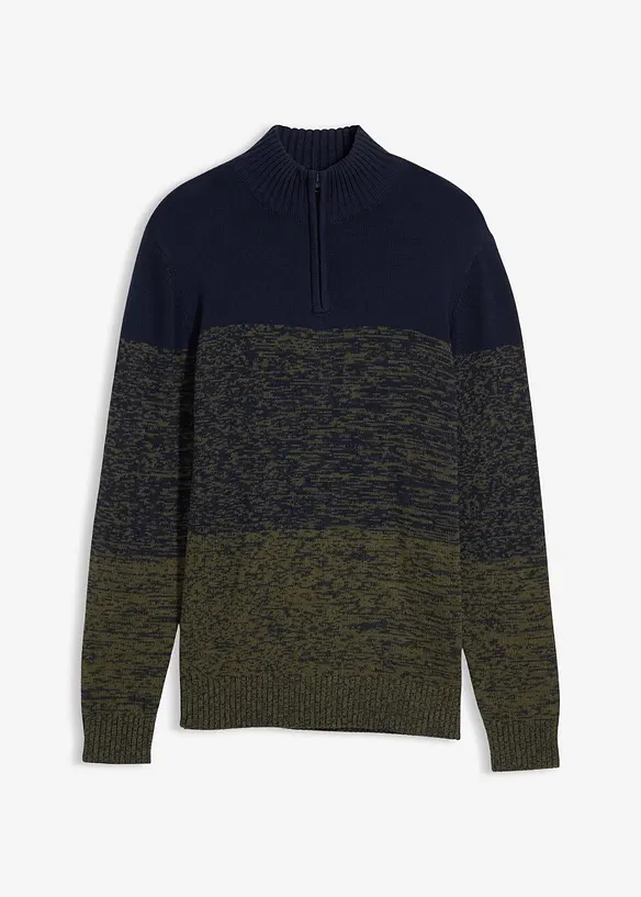 Maglione in filato grosso misto cotone con mezza zip, bonprix