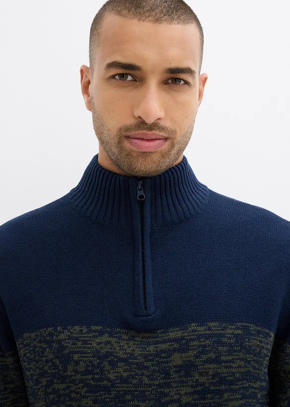 Maglione in filato grosso misto cotone con mezza zip, bonprix