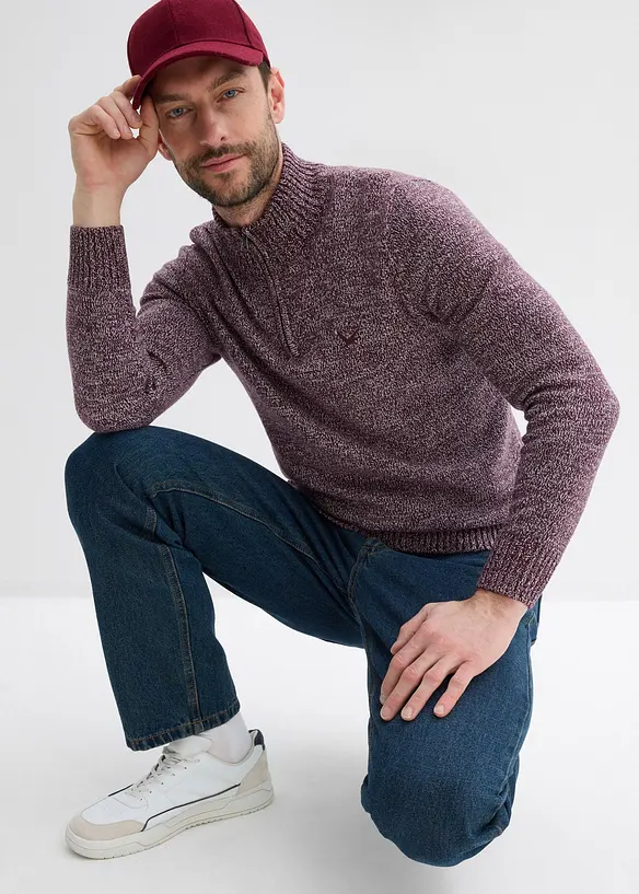 Maglione con mezza zip e cotone, bonprix