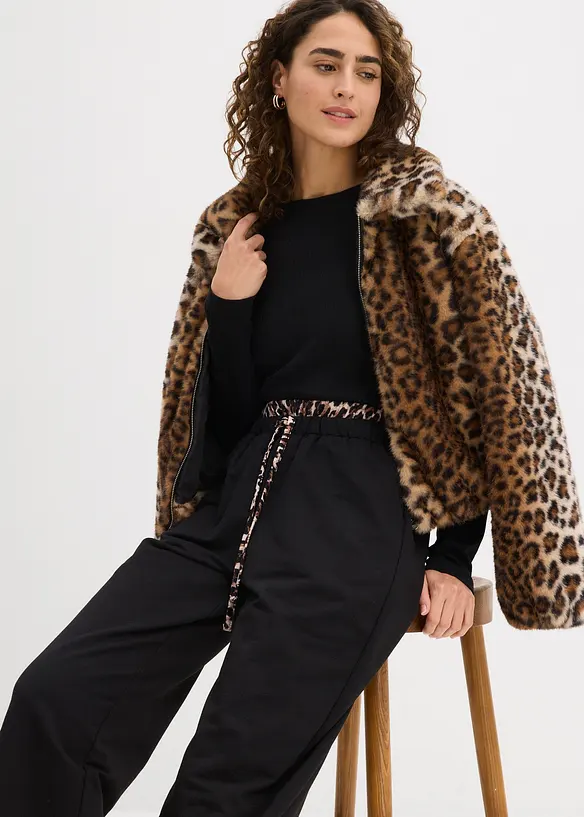 Pantaloni in felpa larghi con girovita a contrasto, bonprix