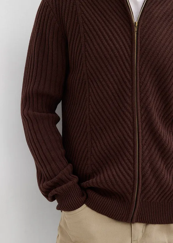 Cardigan a coste in misto cotone, bonprix