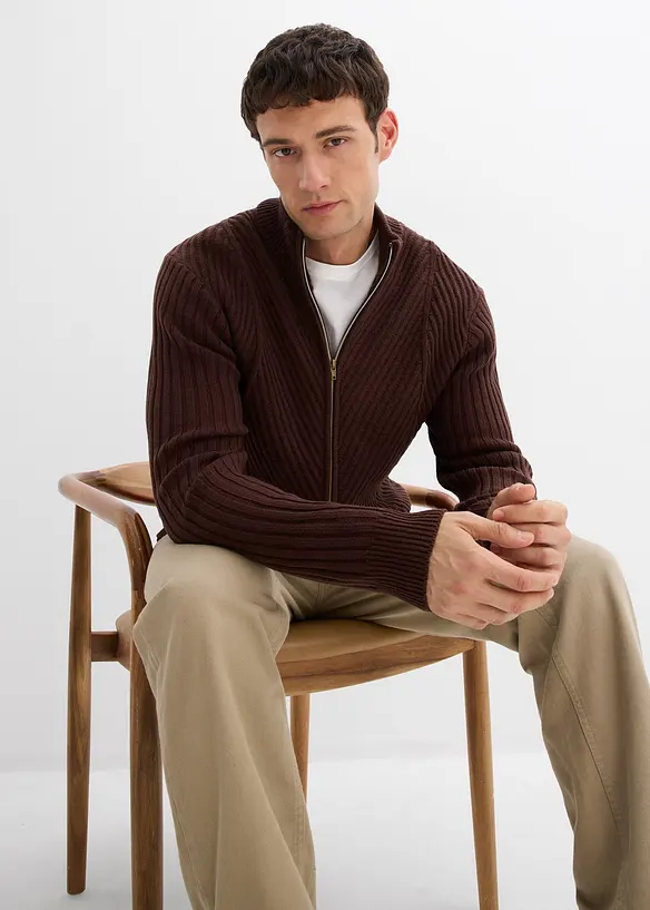 Cardigan a coste in misto cotone, bonprix