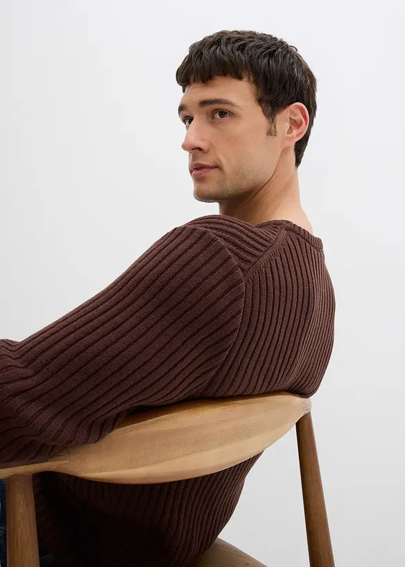 Maglione a coste in misto cotone, bonprix