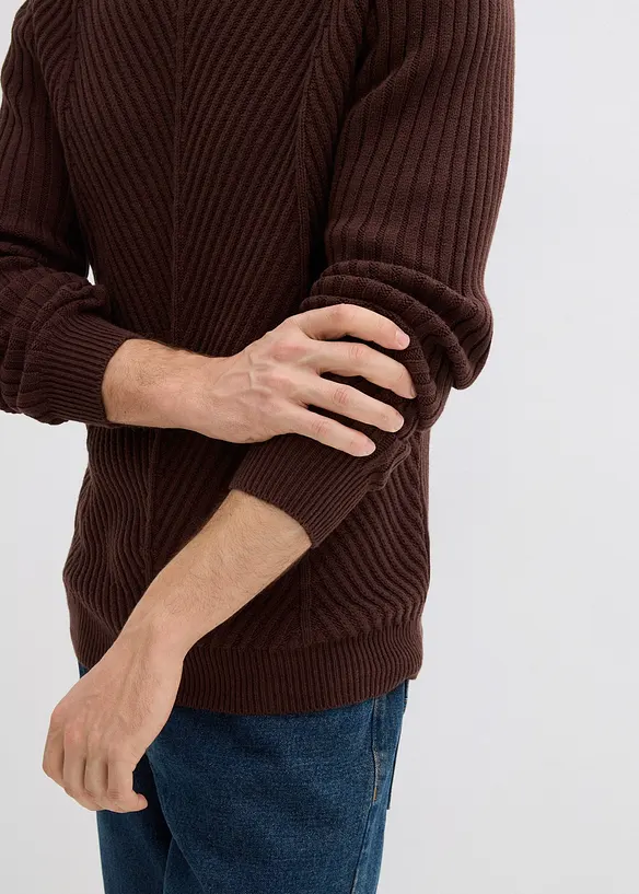 Maglione a coste in misto cotone, bonprix