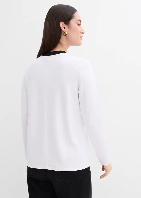 Maglia a maniche lunghe in misto viscosa con collo a coste a contrasto, bonprix