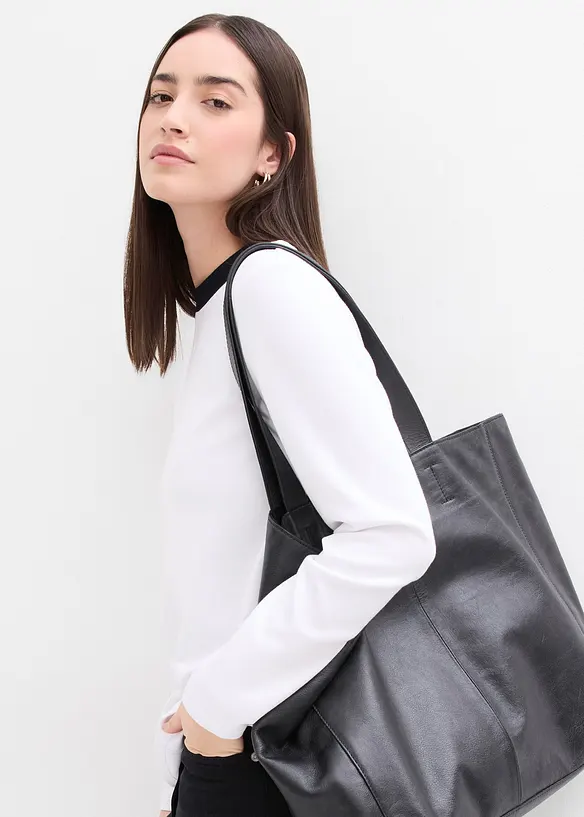 Maglia a maniche lunghe in misto viscosa con collo a coste a contrasto, bonprix