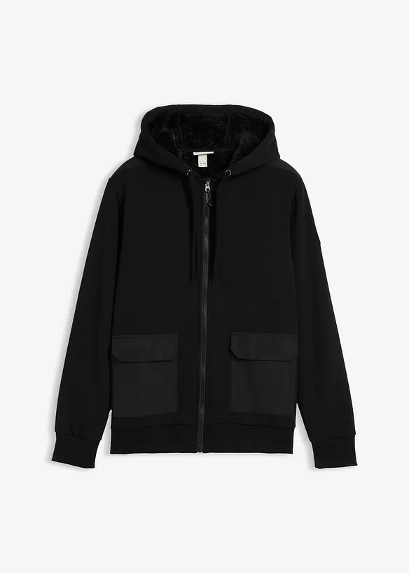 Felpa con zip, cappuccio e fodera teddy, bonprix