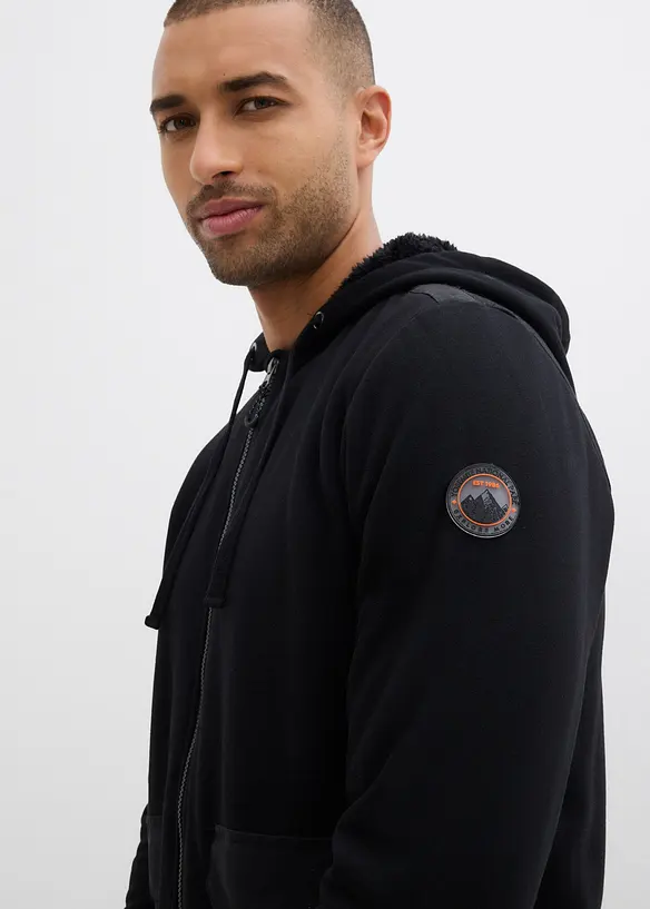 Felpa con zip, cappuccio e fodera teddy, bonprix