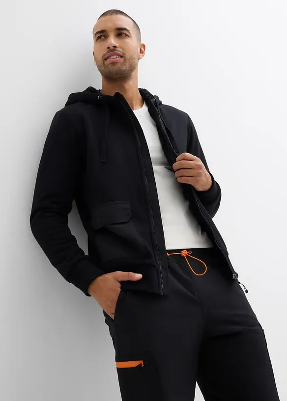 Felpa con zip, cappuccio e fodera teddy, bonprix