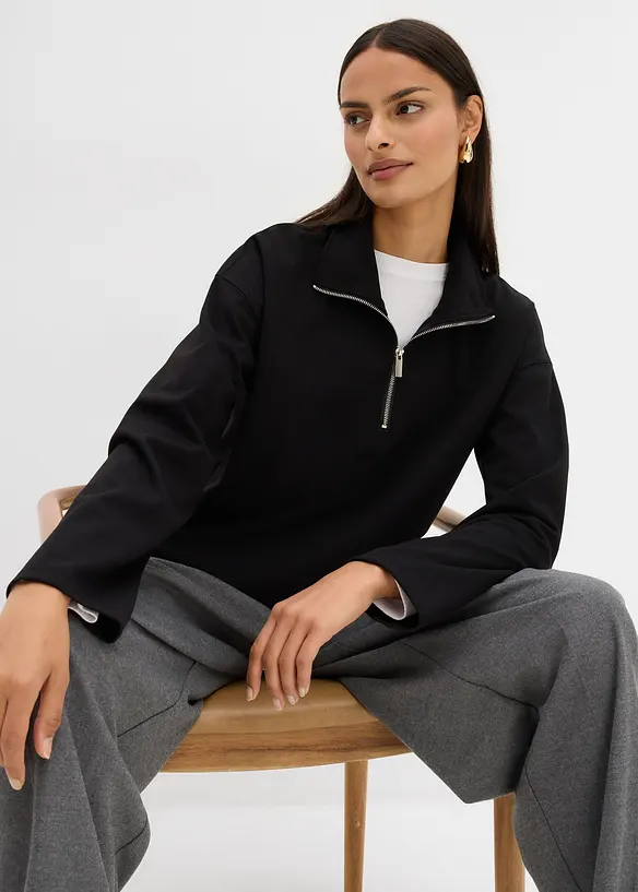 Maglione con mezza zip in misto viscosa, bonprix