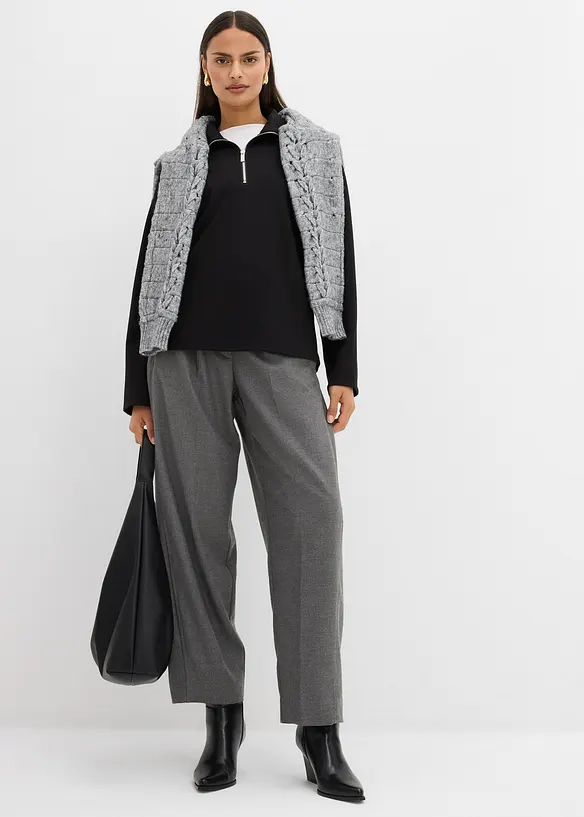 Maglione con mezza zip in misto viscosa, bonprix