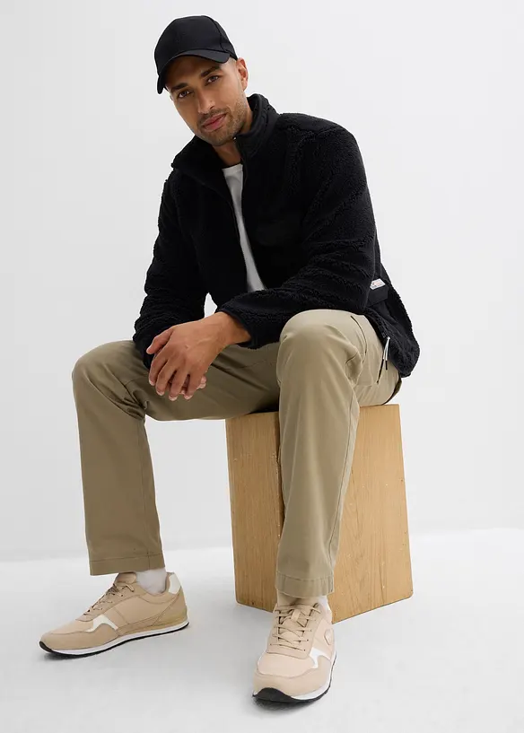 Giacca in pile teddy con inserto in tessuto e collo dritto, bonprix