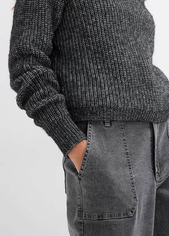 Maglione con mezza zip in morbido misto cotone, bonprix