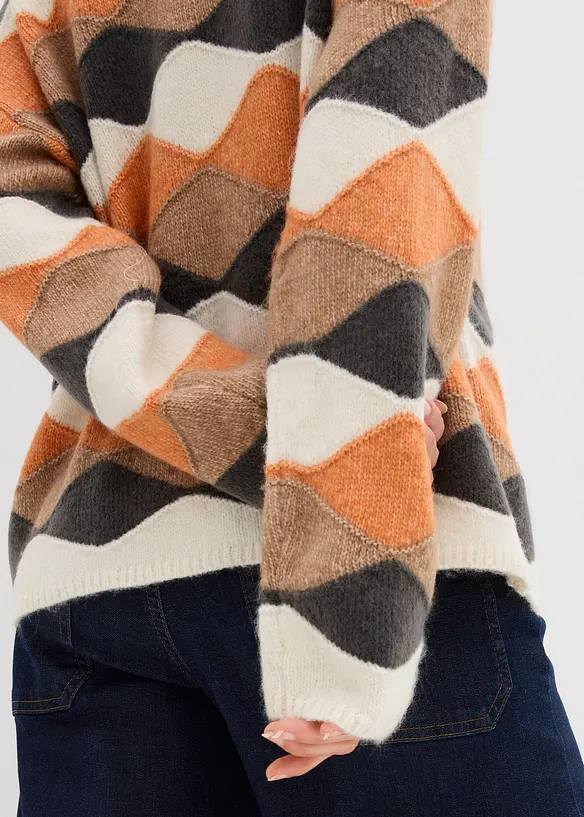 Maglione a collo alto con motivo geometrico, bonprix