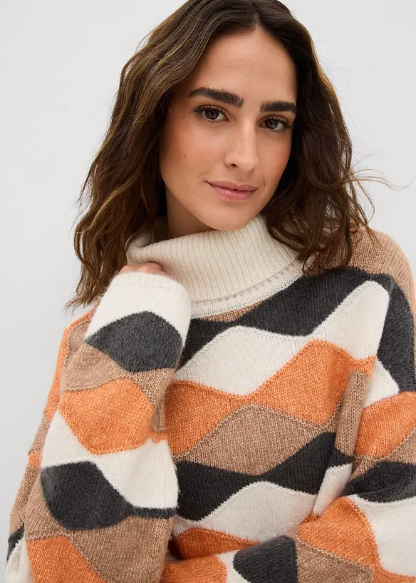 Maglione a collo alto con motivo geometrico, bonprix