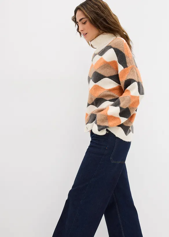Maglione a collo alto con motivo geometrico, bonprix