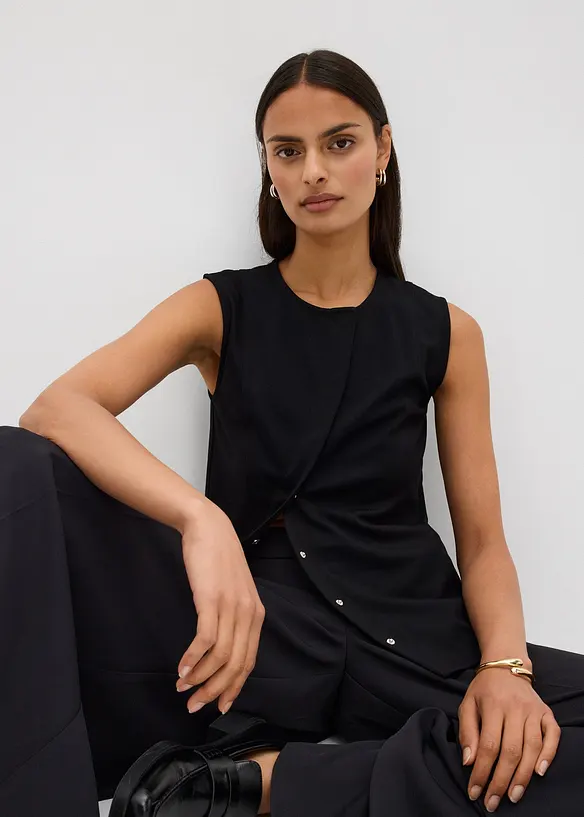 Top a gilet asimmetrico in punto di Roma, bonprix