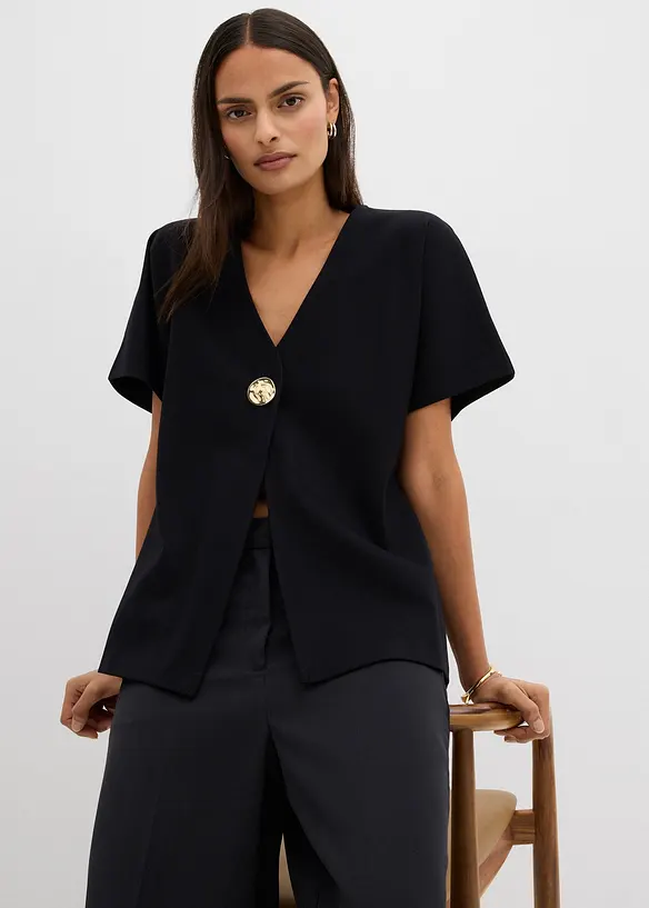 Gilet in morbido punto di Roma con bottone decorativo, bonprix