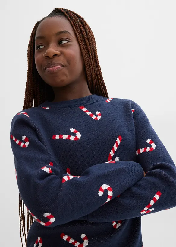 Maglione in filato fine con motivo natalizio, bonprix