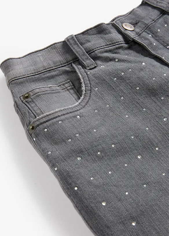 Jeans wide leg con strass, vita media, bonprix